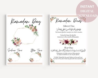 Ramadan Duas and Time Tracker Bundle Printable Digital Download | Iftar & Suhoor Duas | Floral Ramadan Dua | Ramadan Decor | Ramadan Gift