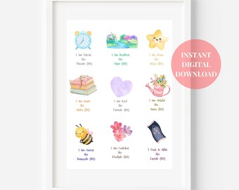 Girls Affirmation Poster Women of Islam Wall Art Printable Download | I Am Kind Like Print | Muslim Nursery Frame Art | Islamic Kids Room