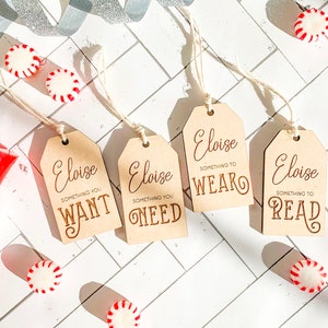 Want Need Wear Read Personalized Christmas Gift Tags, 4 Gift Rule Name Tags, Something Gift Tags, Minimalist Gift Ideas, Reusable Gift Tag