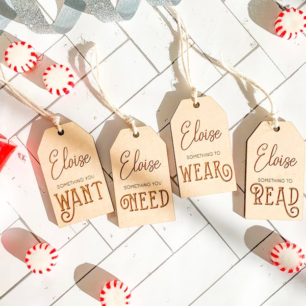 Want Need Wear Read Personalized Christmas Gift Tags, 4 Gift Rule Name Tags, Something Gift Tags, Minimalist Gift Ideas, Reusable Gift Tag