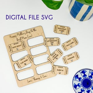 DIGITAL SVG FILE | Glowforge File | Gift for Mom | Mom Tokens | Mother's Day Coupons | Personalized Mother's Day Card with Vouchers