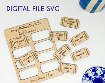 DIGITAL SVG FILE | Glowforge File | Gift for Mom | Mom Tokens | Mother's Day Coupons | Personalized Mother's Day Card with Vouchers