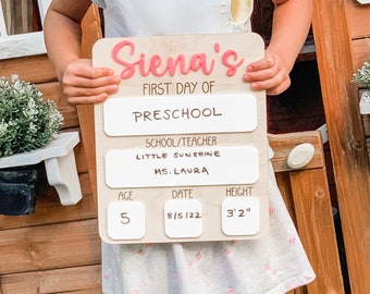 Signo del primer día de clases, signo personalizado de regreso a la escuela, primer último día de la junta escolar, primer día de preescolar, foto de regreso a la escuela