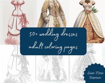 Gowns from Around the World | Printable Coloring Pages | Wedding Dress Adult Coloring/Painting
