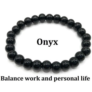Black Onyx Bead Bracelet Protection Crystals Onyx Gemstone Bracelet Gift for Men or Women Healing Crystal Bracelet Special Fathers Day Gift