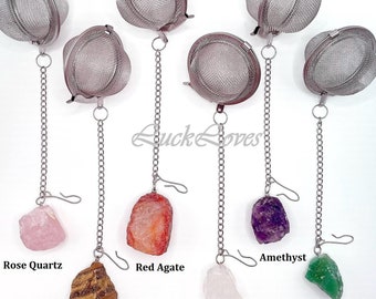Crystal Tea Infuser, Raw Amethyst Rose Quartz Green Aventurine Tiger Eye Red Agate Tea Strainer, Tea Steeper Gemstone Gift for Tea Lovers