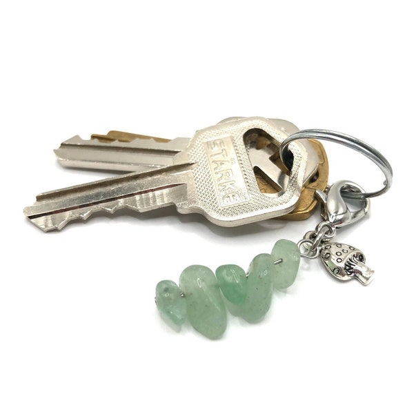 Green Aventurine Keychain Necklace Natural Stone Green Aventurine Zipper Pull Crystal Pendant Amulet Healing Birthday Gift Mushroom Pendant