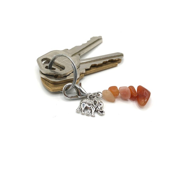 Carnelian Keychain Necklace Natural Stone Carnelian Zipper Pull Crystal Irregular Pendant Amulet Healing Birthday Gift Elephant Pendant