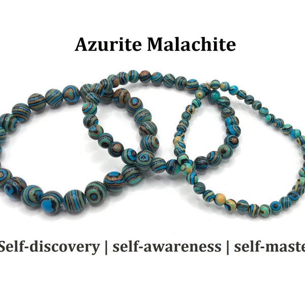 Self Discovery Bracelet Self Awareness Stone Azurite Malachite Stress Reduction Anxiety Bracelet Stability Jewelry Gift for Manifestation