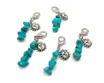 Turquoise Keychain Necklace Natural Stone Turquoise Zipper Pull Crystal Irregular Pendant Turquoise Amulet Healing Birthday Gift Sun Pendant