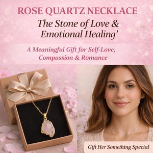 Rosenquarz Kristall Halskette, Rohedelstein Anhänger, Schmuck für Liebe & emotionale Heilung, Januar Geburtsstein, Weihnachtsgeschenk für Sie