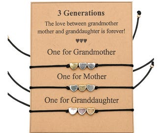 3 Generations Bracelet Set – Handmade Matching Bracelets for Grandma, Mom & Granddaughter – Meaningful Gift for Birthday, or Christmas