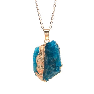Apatite Crystal Necklace Raw Blue Gemstone Natural Blue Apatite Stone Pendant Irregular Gold Plated Pendant Gift for Her December Birthstone