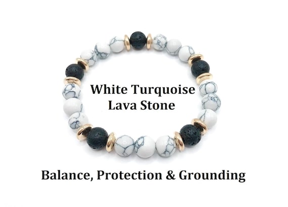 White Turquoise and Lava Stone Bracelet Calming Grounding Stone Mindfulness Meditation Bracelet Essential Oil Diffuser Jewelry Aromatherapy