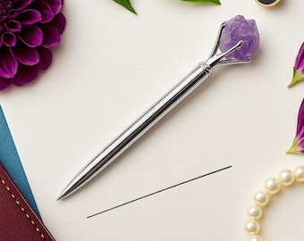 Healing Crystal Gemstone Pen – Natural Raw Stone Ballpoint Pen – Positive Energy Gift for Coworker, Boss, Student, Writer, Teacher