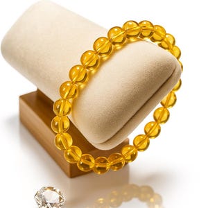 Citrine Crystal Bracelet – 8mm Gemstone Stretch Bracelet – November Birthstone Gift for Her – Positive Energy Healing Jewelry – Gift for Her