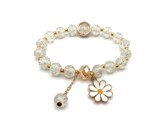 Daisy Charm Handmade Bracelet White Bohemian Bracelet Elegant Floral Bracelet Crystal Glass Beaded Minimalist Flower Accessory Gift for Her