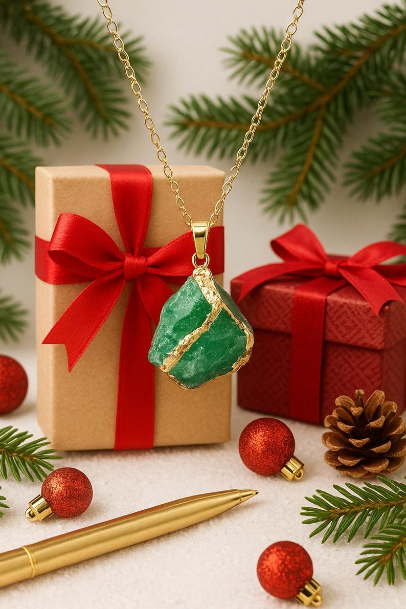 Aventurin Kristall Halskette - Geld Glück & Fülle Edelstein Anhänger - Natürlicher Rohstein Schmuck - Weihnachtsgeschenk für Sie Bild 11