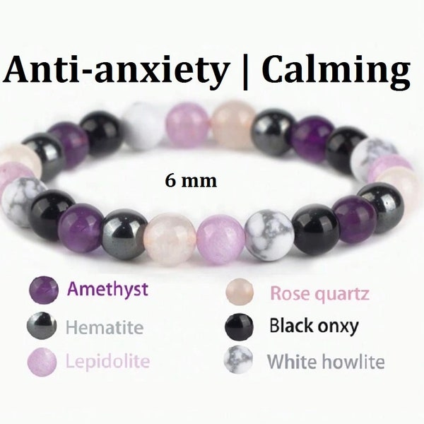 Anti-anxiety Calming Bracelet Stress Reduction Bracelet Amethyst Black Onix Rose Quartz Lepidolite Howlite Hematite Jewelry Gift ADHD Help