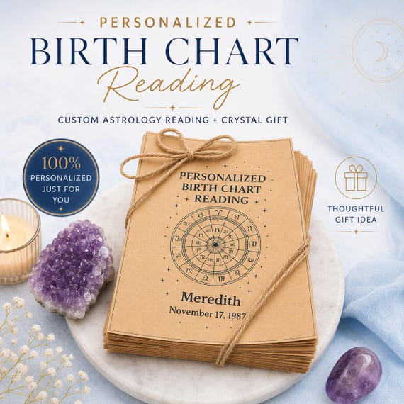 Personalized Birth Chart Reading, Astrological Natal Chart Cards, Personal Horoscope Analysis, Custom Zodiac Interpretation + Crystal Gift