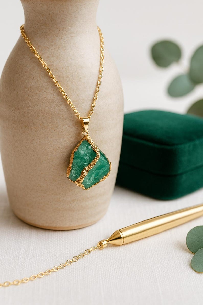 Aventurin Kristall Halskette - Geld Glück & Fülle Edelstein Anhänger - Natürlicher Rohstein Schmuck - Weihnachtsgeschenk für Sie Bild 6
