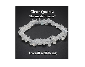 Clear Quartz Chip Bracelet, Natural Gemstone Stretchy Bracelet for Overall Well-Being and Healing Energy