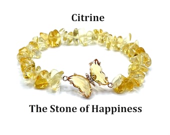 Natural Citrine Bracelet with Butterfly for Happiness Wealth Abundance, November Birthstone, Positive Energy Bracelet Gift