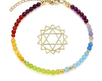 Dainty 7 Chakra Bracelet Healing Crystal – Tiny 2mm Gemstone Beads Spiritual Jewelry – Natural Energy Crystals for Meditation, Yoga Gift