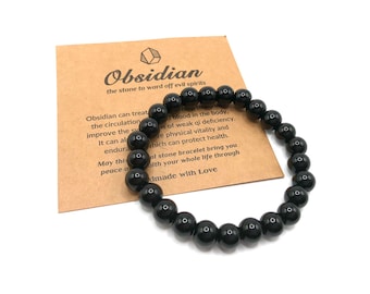 Black Obsidian Bead Bracelet Protection Crystals Black Obsidian Gemstone Bracelet Positive Energy for Men Personal Growth Stone for Strength