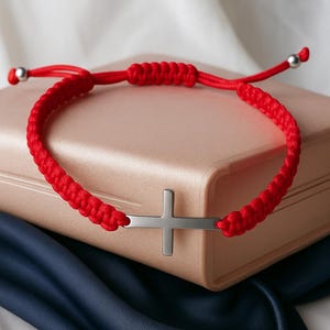 Faith Bracelet Red String Good Luck Bracelet Rope Braided Divine Protection Bracelet Friendship Cross Bracelet Spiritual Connection Jesus