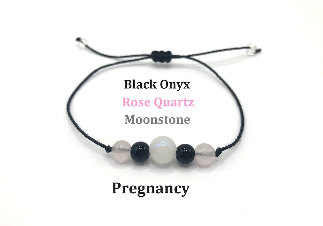 Pregnancy Bracelet Black Onyx Rose Quartz White Moonstone Stone