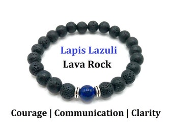 Lapis Lazuli & Lava Rock Bracelet - Essential Oil Diffuser, Healing Stone