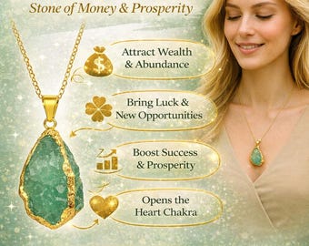 Raw Green Aventurine Crystal Necklace – Money Luck & Abundance Gemstone Pendant – Natural Raw Stone Jewelry – Christmas Gift for Her