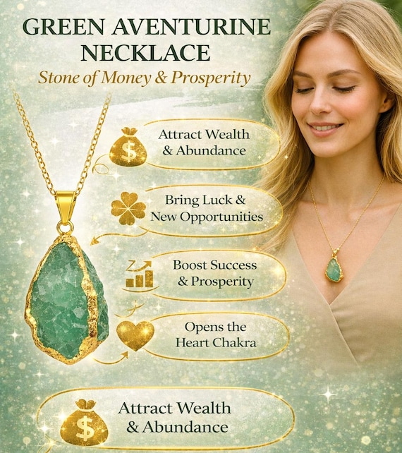 Raw Green Aventurine Crystal Necklace – Money Luck & Abundance Gemstone Pendant – Natural Raw Stone Jewelry – Christmas Gift for Her