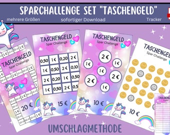 Pocket money savings challenge set children suitable for envelopes A6 cash binders - German version - digital download - PDF download