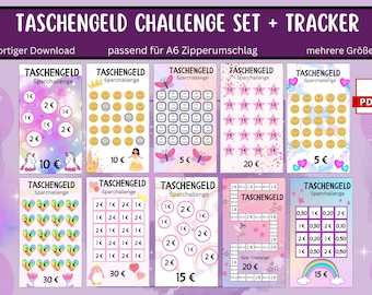 Pocket money savings challenge set children suitable for envelopes A6 cash binders - German version - digital download - PDF download