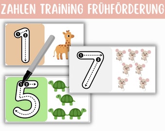 First numbers tracing early support swing exercise Tiny Book 10 cards daycare PDF writing template download preschool German numbers painting