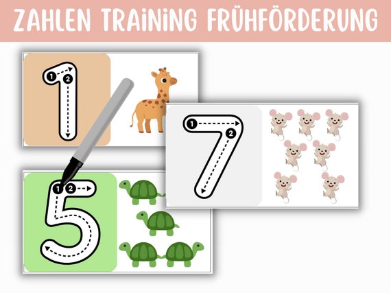 Erstes Zahlen Tracing Frühförderung Schwungübung Tiny Book 10 Karten Kita PDF Schreiben Vorlage Download Vorschule deutsch Zahlen Malen