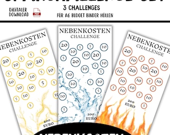 Nebenkosten Sparchallenge Set | Gas Wasser Strom | 200 Sparziel | A6 PDF