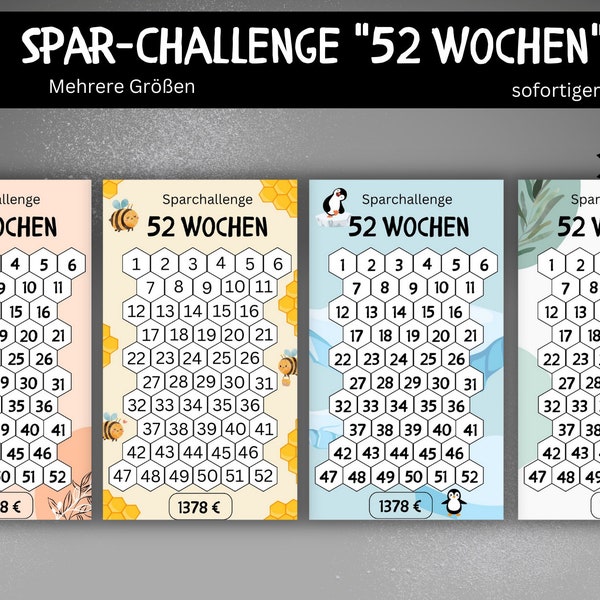 52 Wochen Challenge für Finanzbinder -  Bundle Spar Challenge Set -  PDF Download - Sparchallange Set - Tracker  A6 print