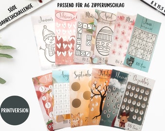 Annual Challenge A6 Print | 12 Months | Savings Game | Budget Binder