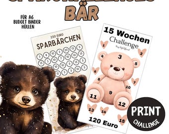 Savings Bears Savings Challenge | 250 & 120 | A6 Print | Budget binders