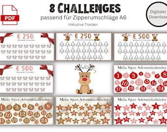 Julsparutmaningar Set Advent A6 Budgetpärm Digital Nedladdning 8 Sparutmaningar 1 Tracker Kuvertmetod Liggande Format