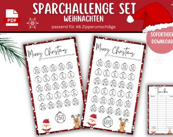 Set Sparchallenge natalizio adatto al raccoglitore budget A6 con metodo busta - Spar Challenge A6 - Budget Binder - PDF natalizio