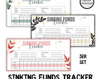 3 Sinking Funds Trackers in a Set Bundle - Sinking Fund Tracker - gold eucalyptus - envelope tracker - suitable A6 envelopes - budget binder