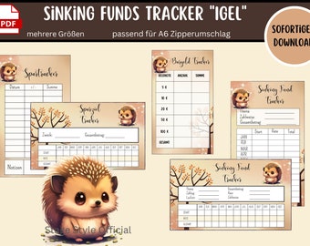 Sinking Funds Set "Hedgehog" - Sinking Fund Tracker - Spartracker envelope method - suitable for the A6 envelopes