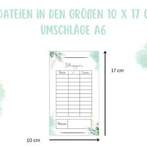 Puede incluir: Una plantilla de lista de la compra imprimible con un fondo de acuarela verde. La plantilla mide 10 cm por 17 cm e incluye secciones para la fecha, los art&iacute;culos, el precio y el total. Tambi&eacute;n hay una secci&oacute;n para notas.