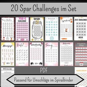 20 savings challenges part 3 suitable for envelopes of the cash binder/savings binder/budget book - German version - digital download A6 A5