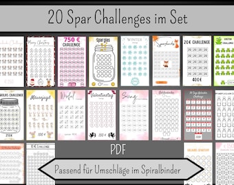 20 savings challenges part 3 suitable for envelopes of the cash binder/savings binder/budget book - German version - digital download A6 A5