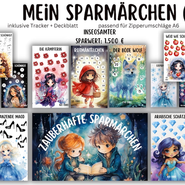 Sparchallenge zauberhafte Sparmärchen, Sparchallenge Set Umschläge Budgetplaner Digitaler Download Umschlagmethode